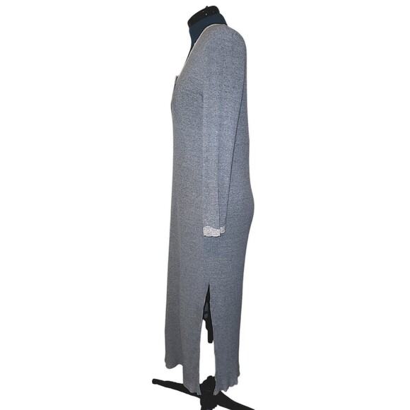 VICTORIAS SECRET VINTAGE Grey Rib Knit Nightgown Womens L Ivory Lace Peasant - Picture 4 of 6